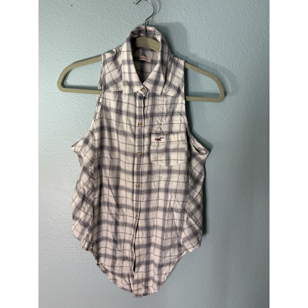 Hollister Plaid Sleeveless Button Down Tie Front Western Boho Small